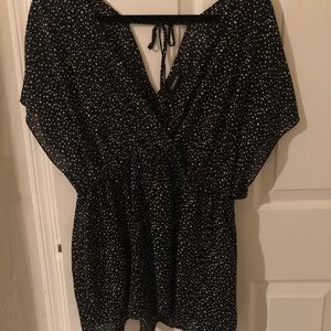Torrid 0x Black white polkadot georgette Top